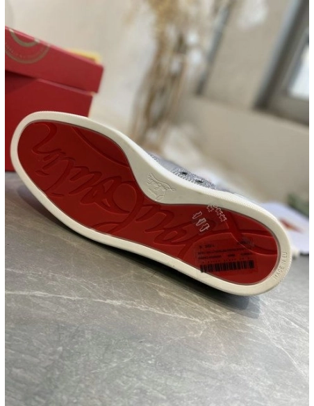 Knockoff Christian Louboutin Louis Strass High-Top Sneakers Leather and Strass Gray