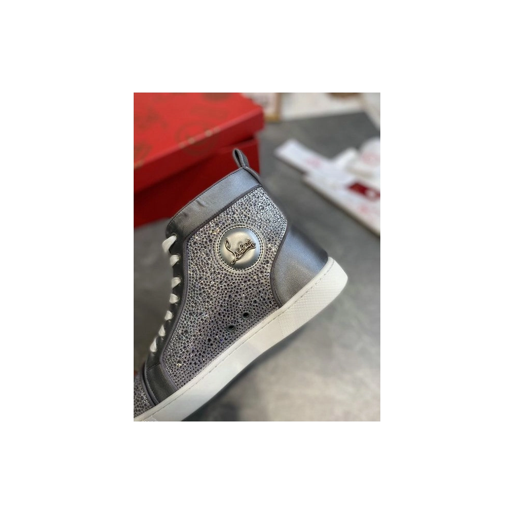 Knockoff Christian Louboutin Louis Strass High-Top Sneakers Leather and Strass Gray