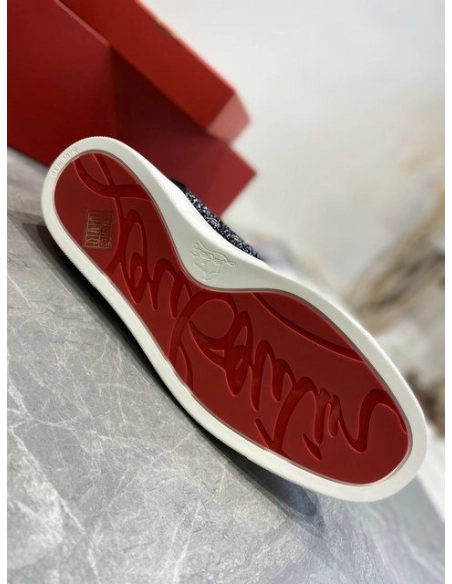 Fake Christian Louboutin Louis Strass High-Top Sneakers Leather and Strass Black