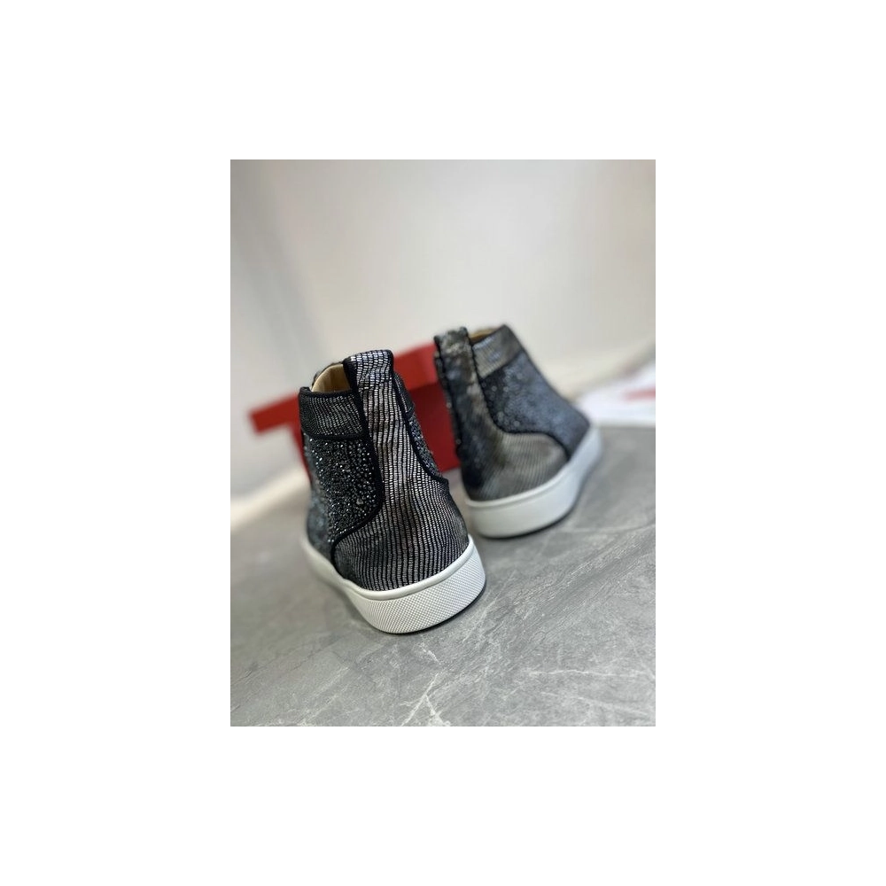 Fake Christian Louboutin Louis Strass High-Top Sneakers Leather and Strass Black