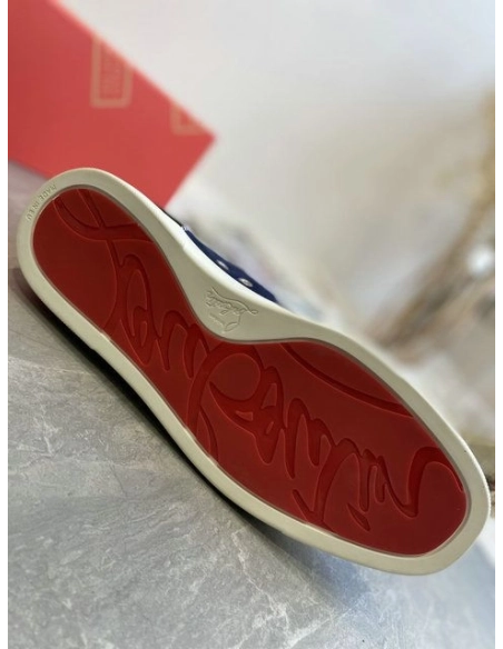 Fake Christian Louboutin Louis Flat High-Top Sneakers Patent Suede Leather Blue Black