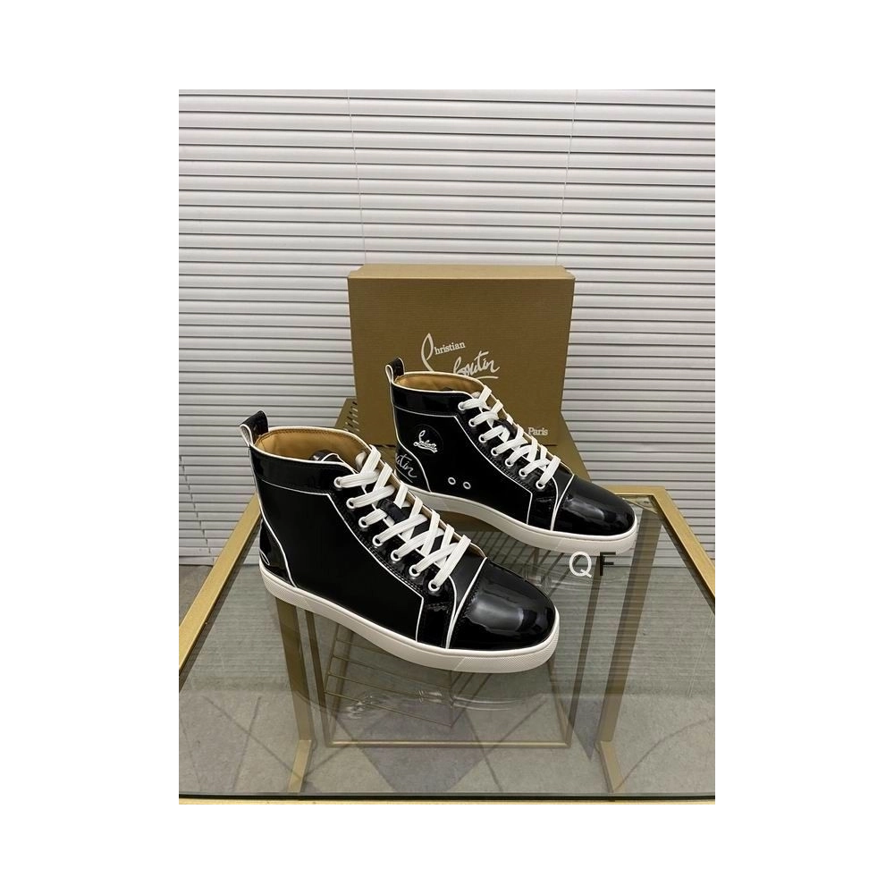 Cheap Christian Loubo Fun Louis High-Top Sneakers Patent Calf Leather Black Outlet Sale