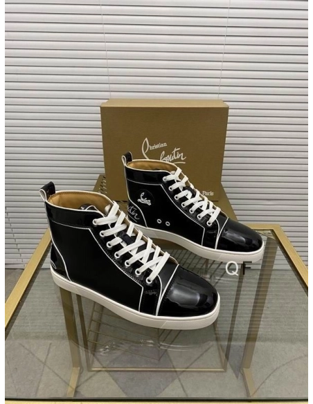 Cheap Christian Loubo Fun Louis High-Top Sneakers Patent Calf Leather Black Outlet Sale