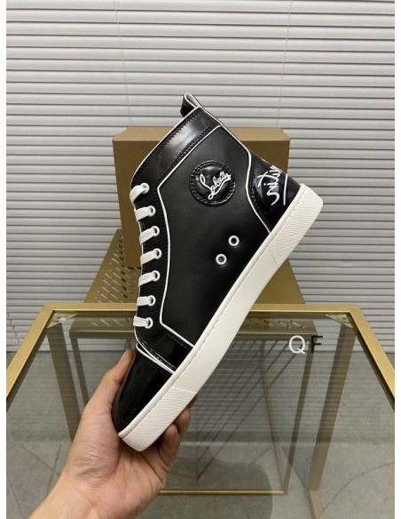Cheap Christian Loubo Fun Louis High-Top Sneakers Patent Calf Leather Black Outlet Sale