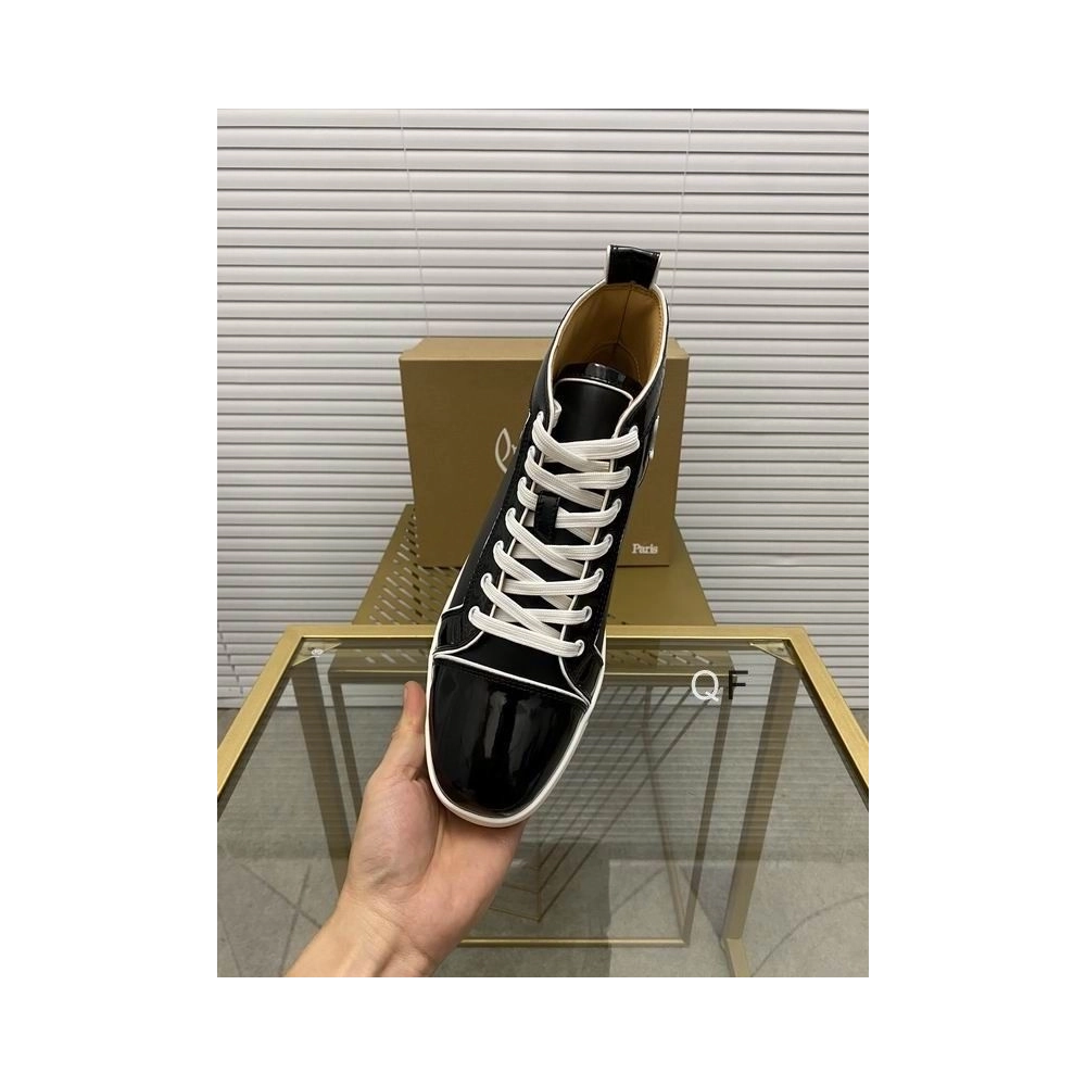 Cheap Christian Loubo Fun Louis High-Top Sneakers Patent Calf Leather Black Outlet Sale