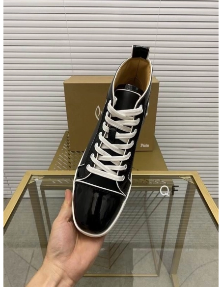 Cheap Christian Loubo Fun Louis High-Top Sneakers Patent Calf Leather Black Outlet Sale