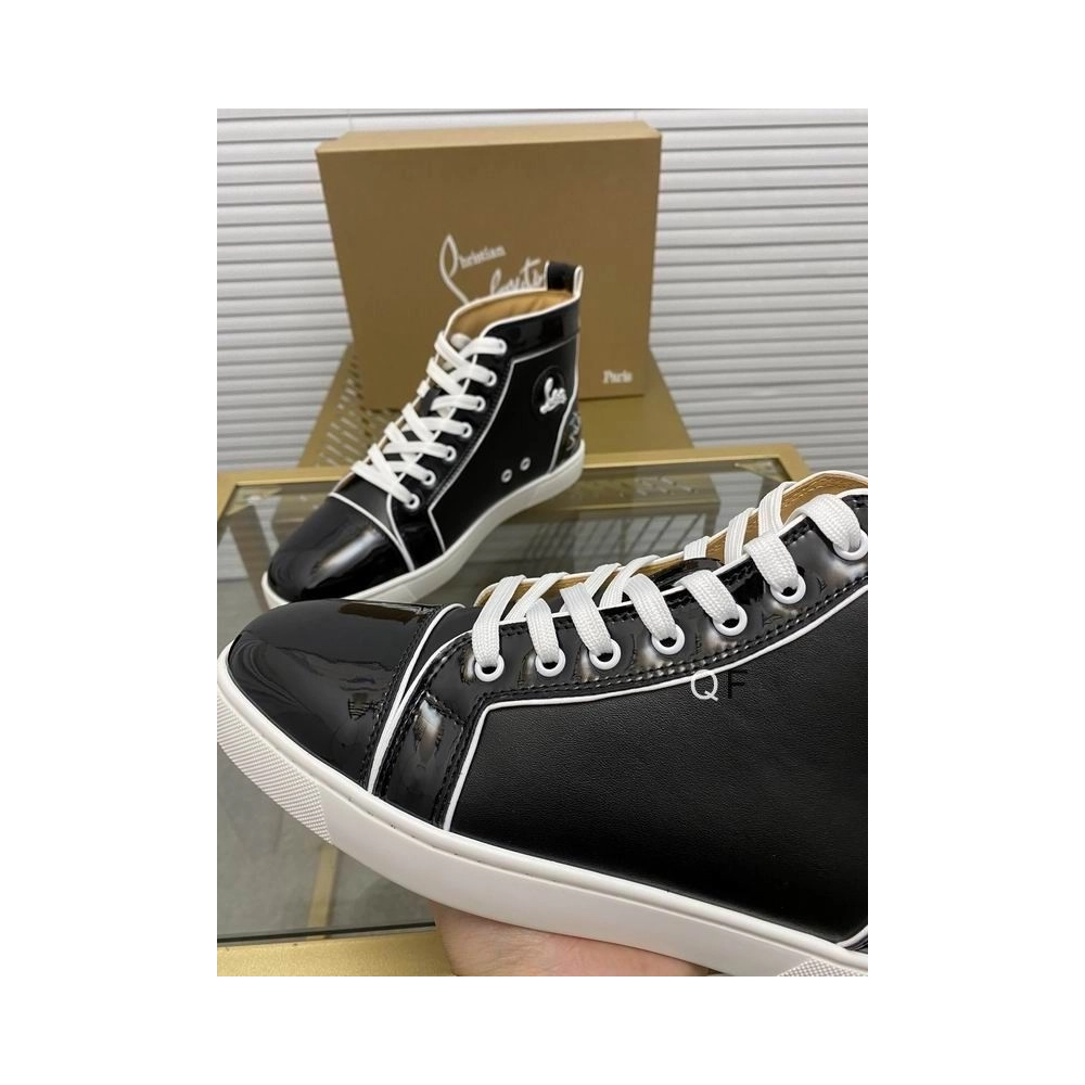 Cheap Christian Loubo Fun Louis High-Top Sneakers Patent Calf Leather Black Outlet Sale