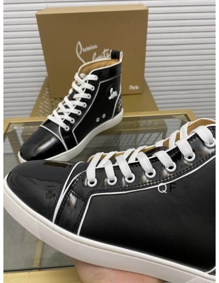 Cheap Christian Loubo Fun Louis High-Top Sneakers Patent Calf Leather Black Outlet Sale