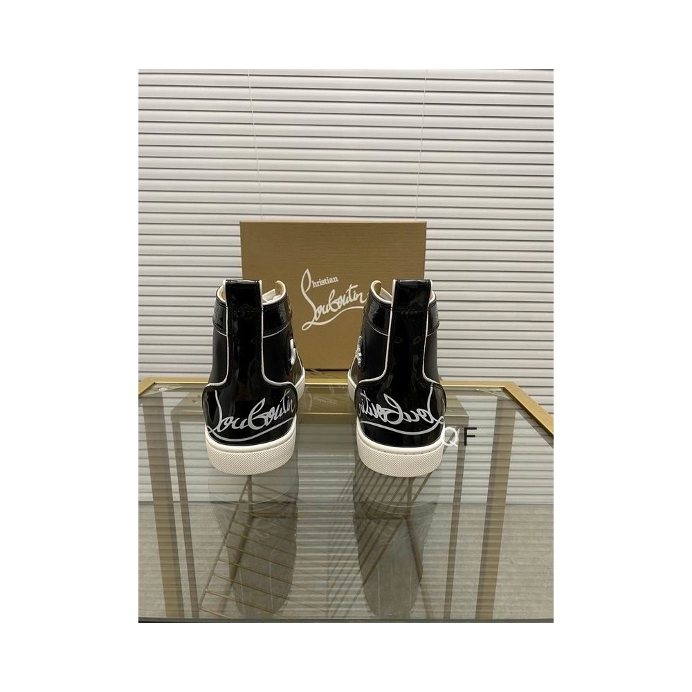 Cheap Christian Loubo Fun Louis High-Top Sneakers Patent Calf Leather Black Outlet Sale