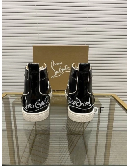 Cheap Christian Loubo Fun Louis High-Top Sneakers Patent Calf Leather Black Outlet Sale