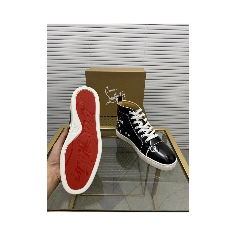 Cheap Christian Loubo Fun Louis High-Top Sneakers Patent Calf Leather Black Outlet Sale