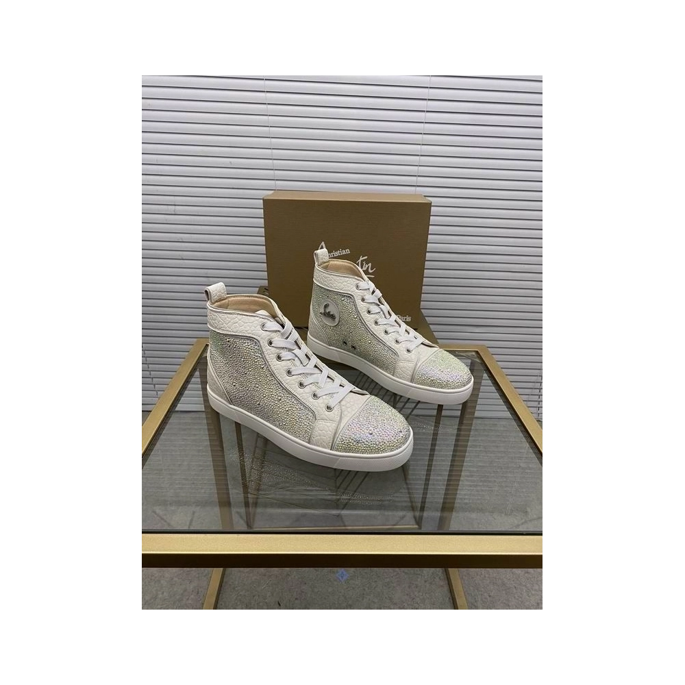 Fake Christian Louboutin Louis Strass Sneakers High-top Calfskin White
