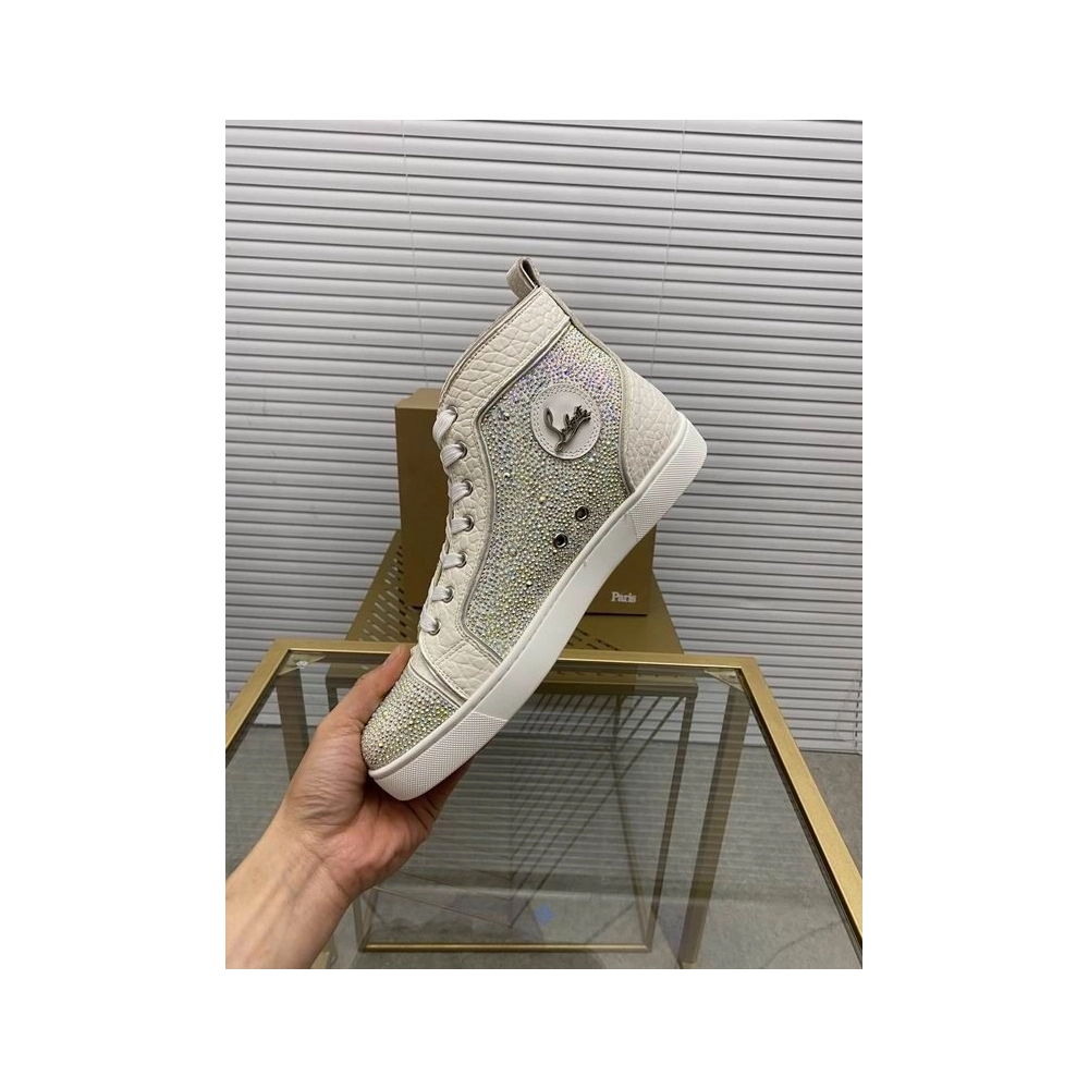 Fake Christian Louboutin Louis Strass Sneakers High-top Calfskin White