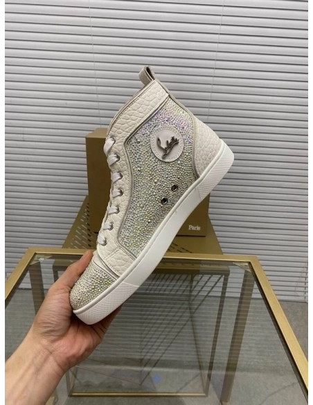 Fake Christian Louboutin Louis Strass Sneakers High-top Calfskin White