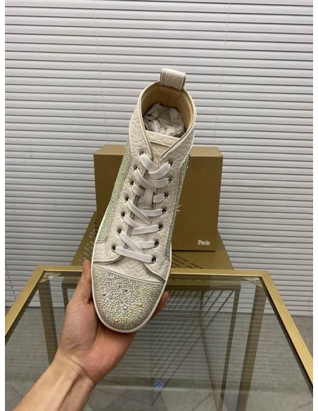 Fake Christian Louboutin Louis Strass Sneakers High-top Calfskin White