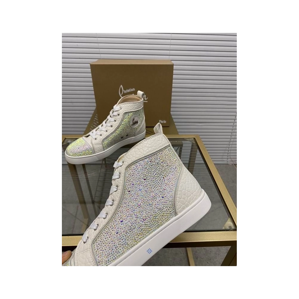 Fake Christian Louboutin Louis Strass Sneakers High-top Calfskin White