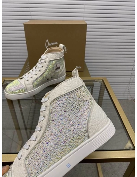 Fake Christian Louboutin Louis Strass Sneakers High-top Calfskin White