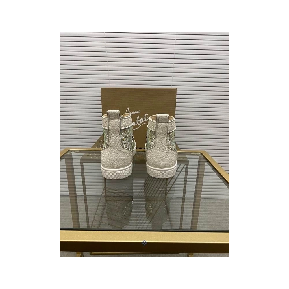 Fake Christian Louboutin Louis Strass Sneakers High-top Calfskin White