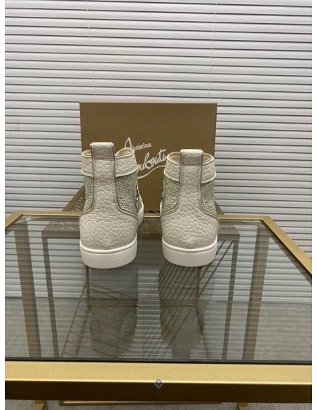 Fake Christian Louboutin Louis Strass Sneakers High-top Calfskin White