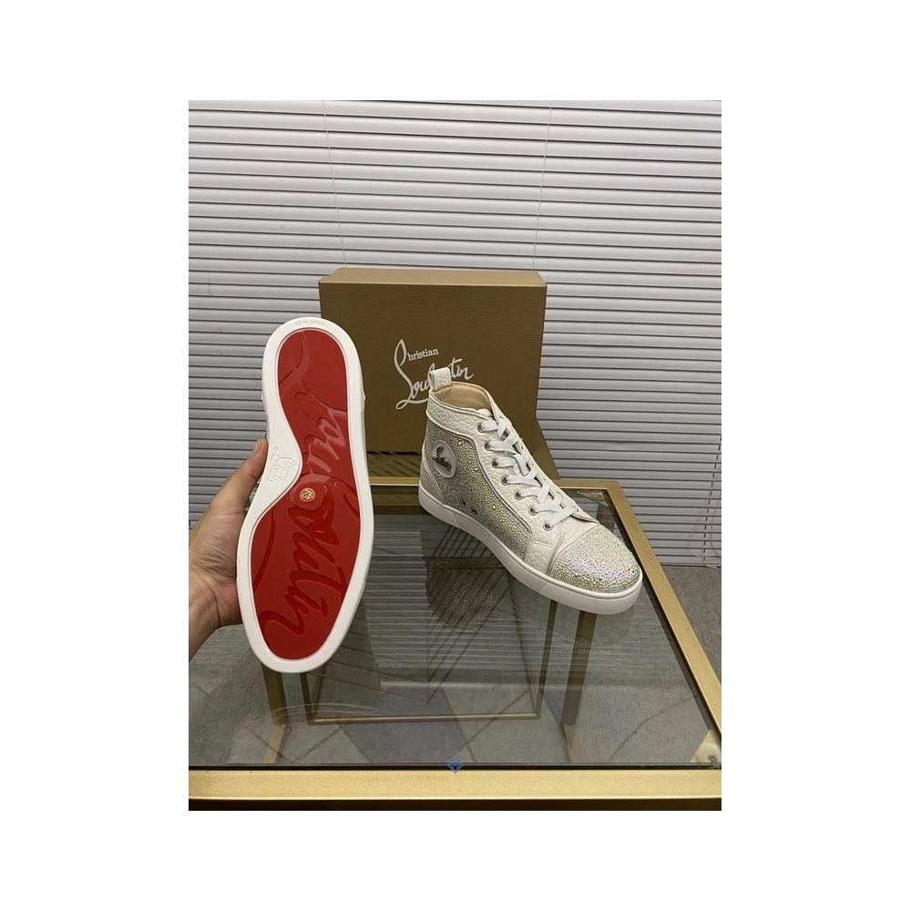 Fake Christian Louboutin Louis Strass Sneakers High-top Calfskin White