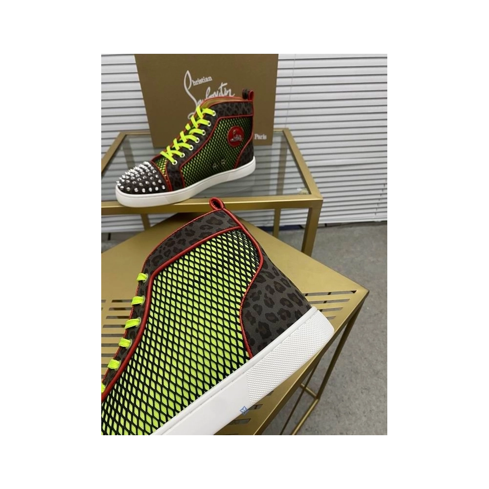 Fake Christian Louboutin Lou Spikes Orlato High-top Sneakers Patent Leather and Canvas Multicolor