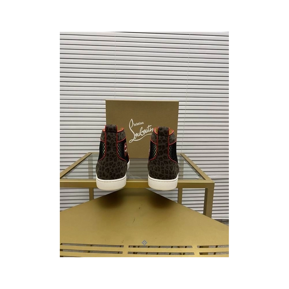 Fake Christian Louboutin Lou Spikes Orlato High-top Sneakers Patent Leather and Canvas Multicolor