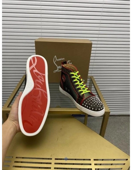 Fake Christian Louboutin Lou Spikes Orlato High-top Sneakers Patent Leather and Canvas Multicolor