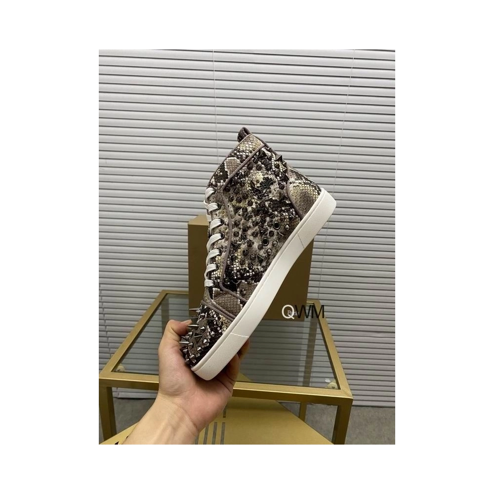 Replica Christian Louboutin Louis Spikes High-top Sneakers Python Printed Saharienne