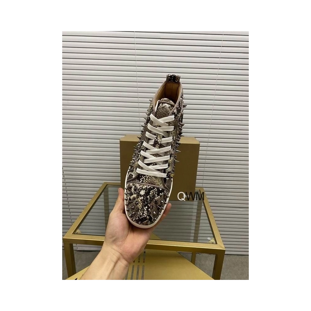 Replica Christian Louboutin Louis Spikes High-top Sneakers Python Printed Saharienne