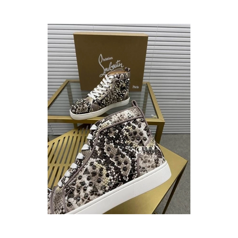Replica Christian Louboutin Louis Spikes High-top Sneakers Python Printed Saharienne