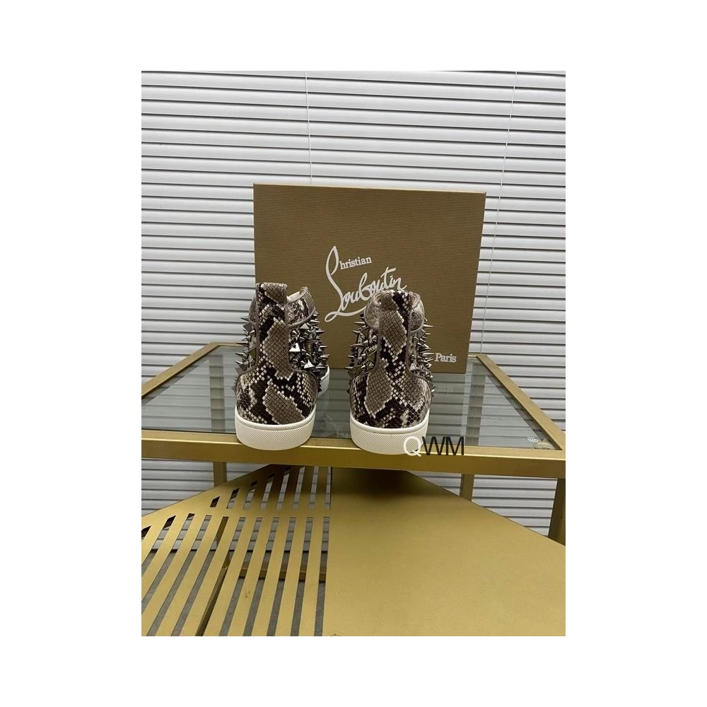 Replica Christian Louboutin Louis Spikes High-top Sneakers Python Printed Saharienne