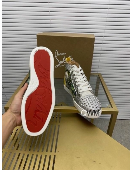 Discount Christian Louboutin Louis Spike High-top Sneakers Suede and Mesh-Trimmed Glittered Logo-Print Canvas