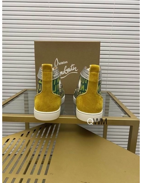 Discount Christian Louboutin Louis Spike High-top Sneakers Suede and Mesh-Trimmed Glittered Logo-Print Canvas