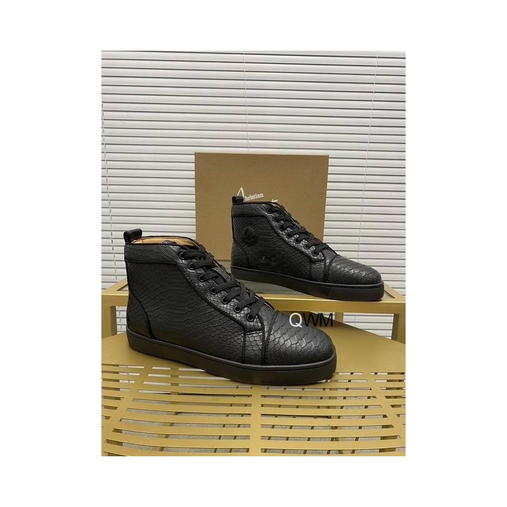 Fake Christian Louboutin Rantus Orlato Flat High Top Sneakers Black Python