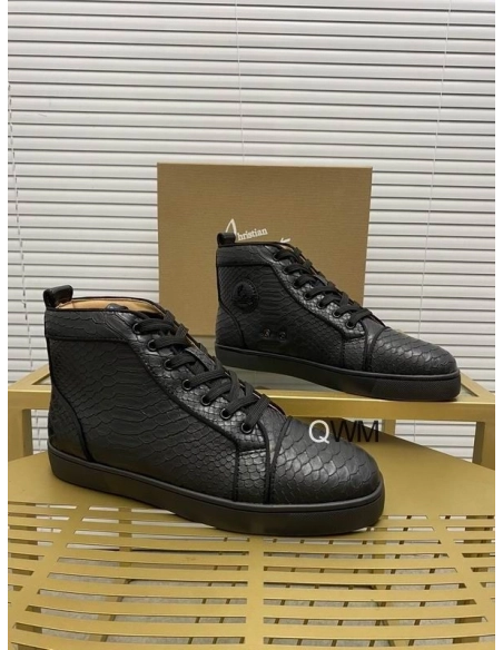 Fake Christian Louboutin Rantus Orlato Flat High Top Sneakers Black Python