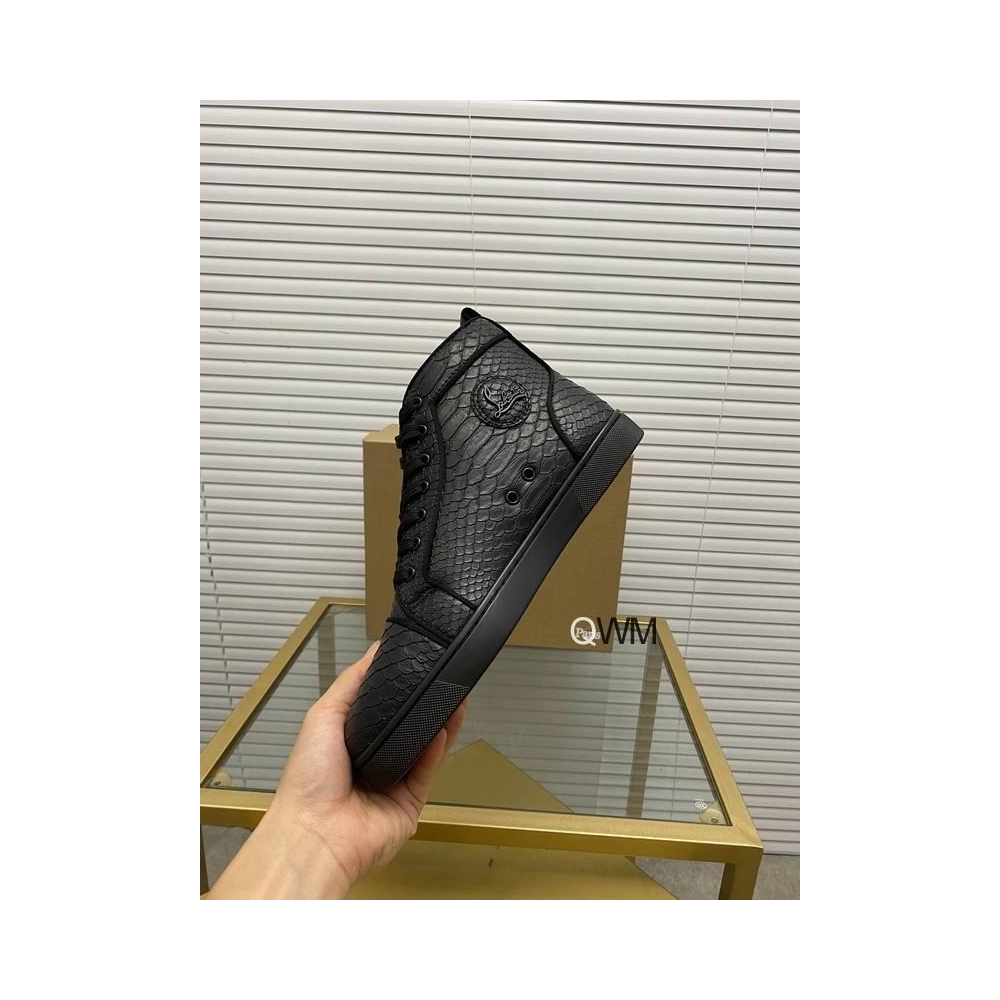 Fake Christian Louboutin Rantus Orlato Flat High Top Sneakers Black Python