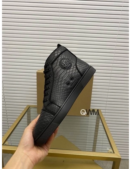 Fake Christian Louboutin Rantus Orlato Flat High Top Sneakers Black Python