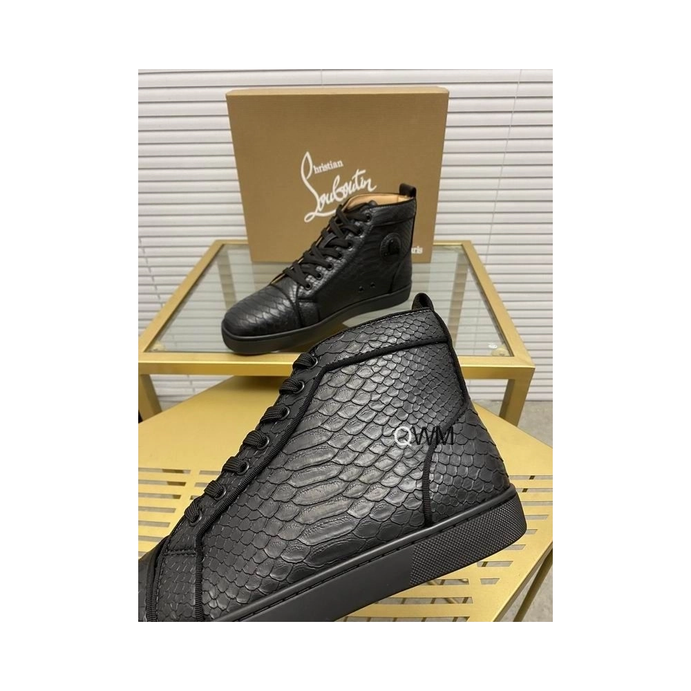 Fake Christian Louboutin Rantus Orlato Flat High Top Sneakers Black Python