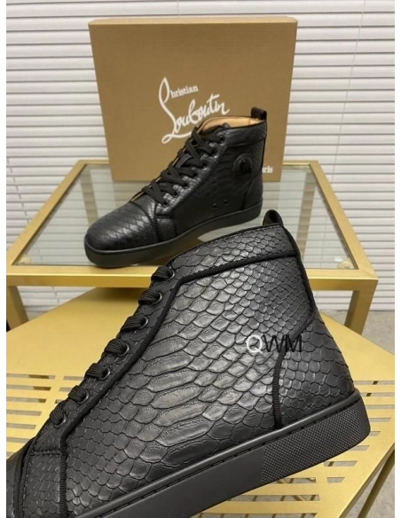 Fake Christian Louboutin Rantus Orlato Flat High Top Sneakers Black Python