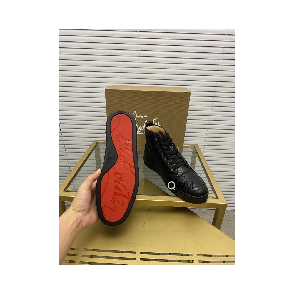 Fake Christian Louboutin Rantus Orlato Flat High Top Sneakers Black Python