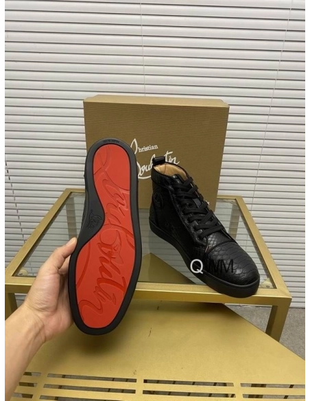Fake Christian Louboutin Rantus Orlato Flat High Top Sneakers Black Python