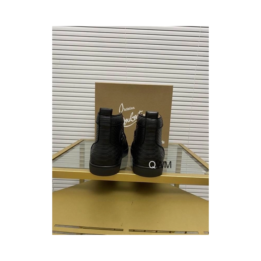 Fake Christian Louboutin Rantus Orlato Flat High Top Sneakers Black Python