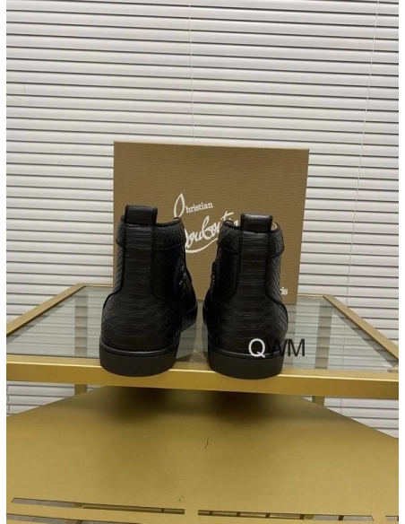 Fake Christian Louboutin Rantus Orlato Flat High Top Sneakers Black Python