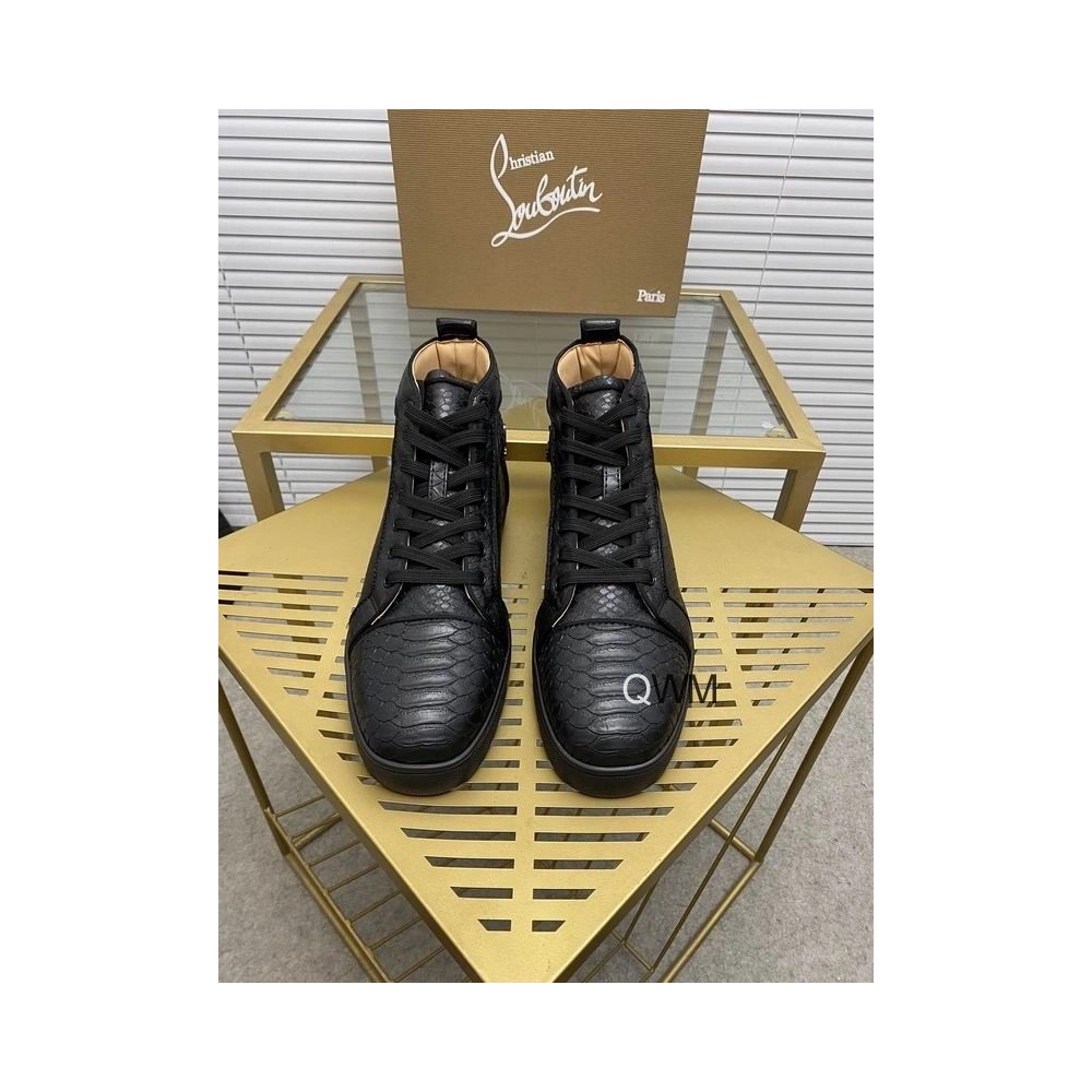 Fake Christian Louboutin Rantus Orlato Flat High Top Sneakers Black Python