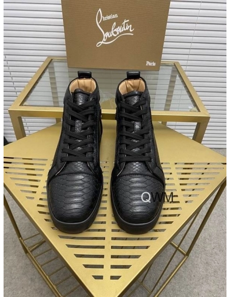 Fake Christian Louboutin Rantus Orlato Flat High Top Sneakers Black Python