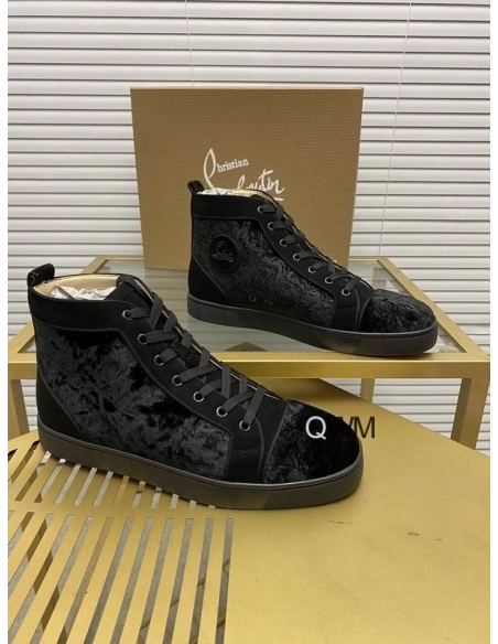 Cheap Christian Louboutin Louis Orlato High Top Sneakers Veau Velours Pattern Black on Sale