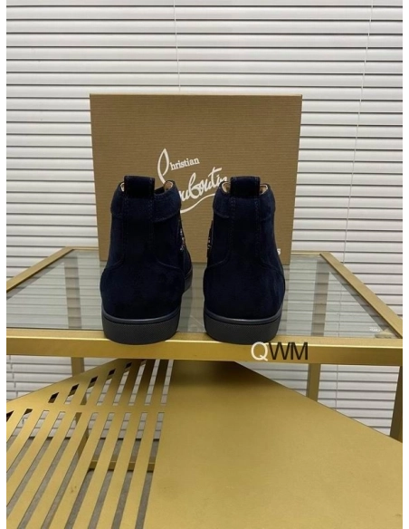 Cheap Christian Louboutin Louis Orlato High Top Sneakers Veau Velours Pattern Black on Sale