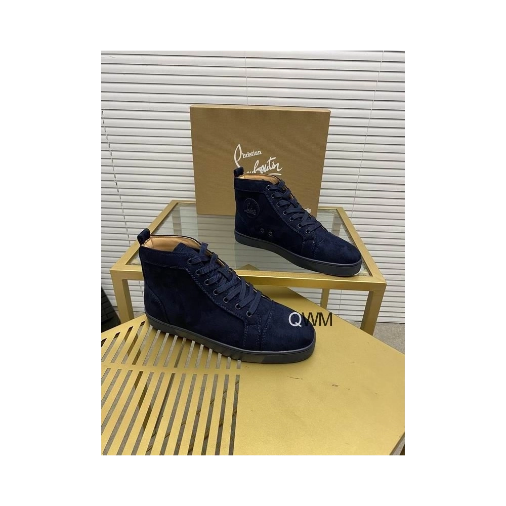 Replica Christian Louboutin Louis Orlato High Top Sneakers Veau Velours Blue