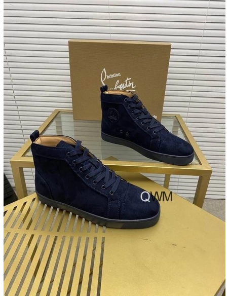 Replica Christian Louboutin Louis Orlato High Top Sneakers Veau Velours Blue