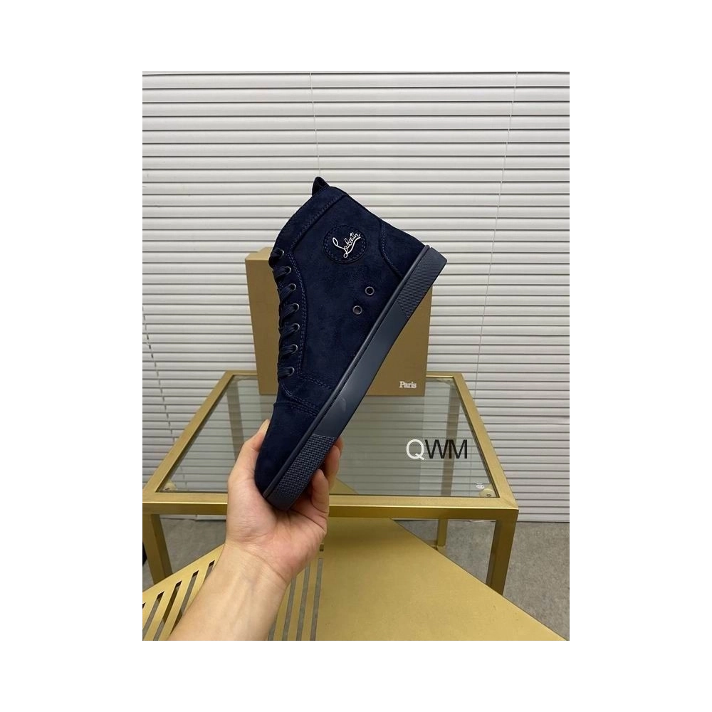 Replica Christian Louboutin Louis Orlato High Top Sneakers Veau Velours Blue